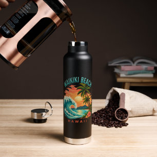 Tropical Sunset at Waikiki Beach Hawaii Water Bottle