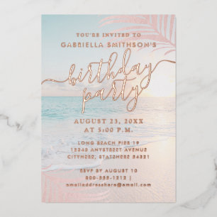 Tropical Sunset Beach Birthday Party Rose Gold