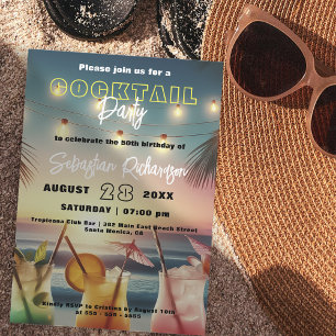 Tropical Sunset Beach Cocktail 50th Birthday Invitation