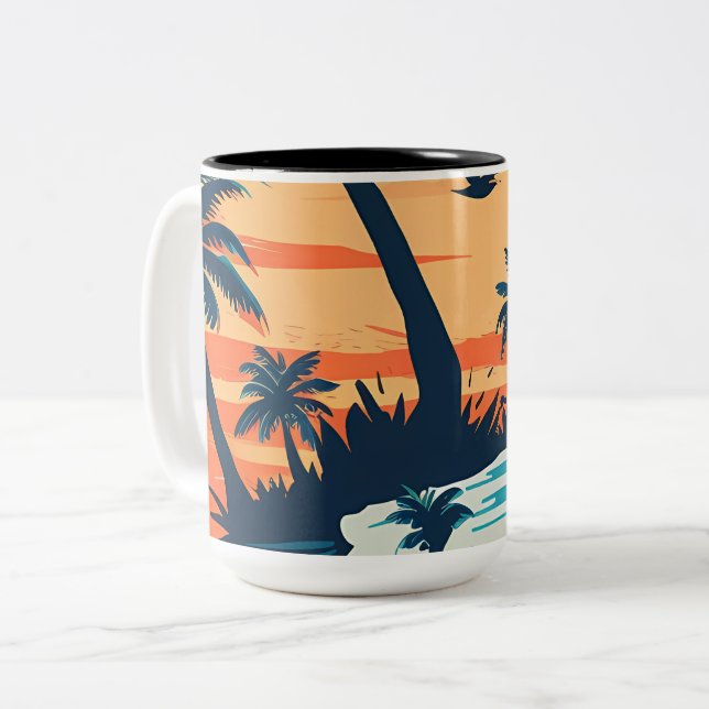 Tropical Sunset Beach Coffee Mug – Relaxing Palm (Devant gauche)