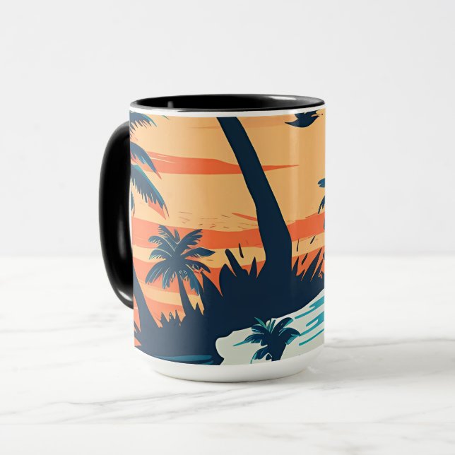 Tropical Sunset Beach Coffee Mug – Relaxing Palm (Front Left)