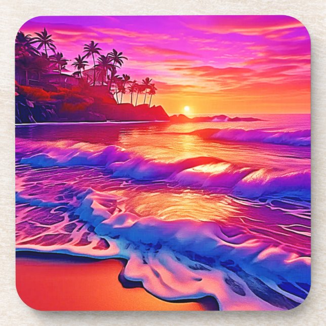 Tropical Sunset: Beach Glow Art Coaster (Front)