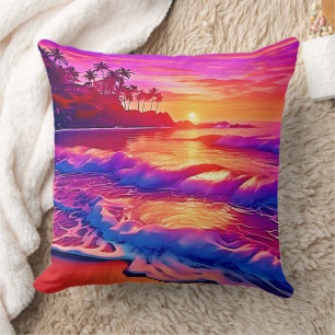 Tropical Sunset: Beach Glow Art Throw Pillow