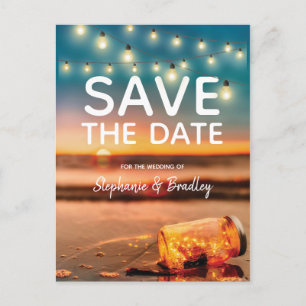 Tropical Sunset Beach Mason Jar Save the Date Announcement Postcard