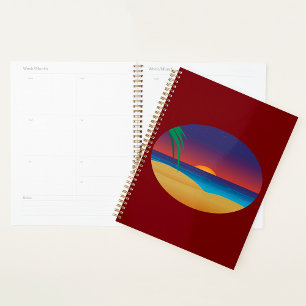 Tropical Sunset Beach Palm Leaves Ocean Waves Planner
