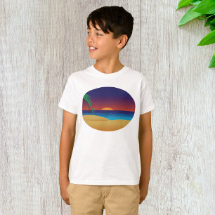 Tropical Sunset Beach Palm Leaves Ocean Waves T-Shirt