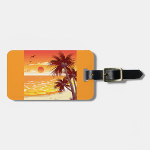 Tropical Sunset Beach Palm Tree Island Luggage Tag