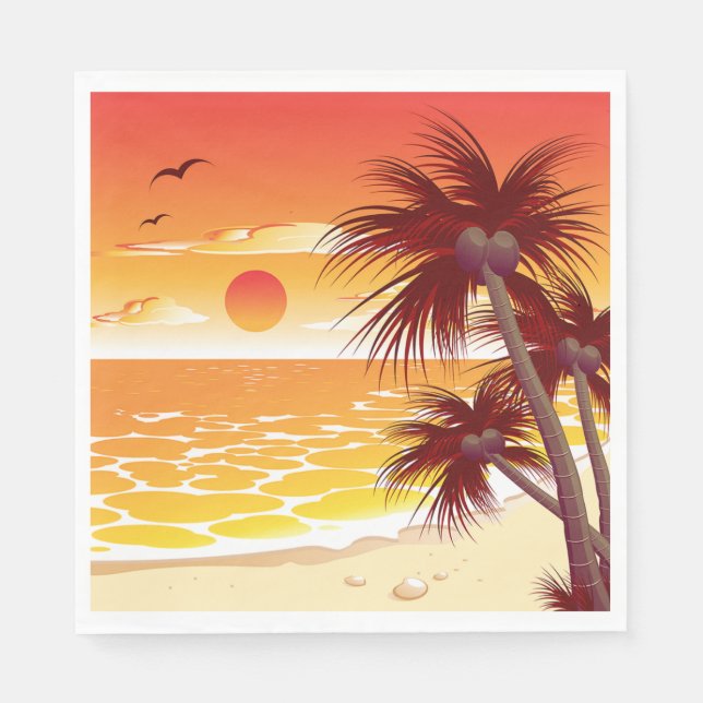 Tropical Sunset Beach Palm Tree Island Napkin (Front)
