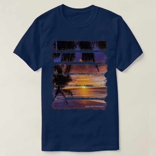 Tropical Sunset Beach Palm Trees Ocean Sand T-Shirt (Design Front)
