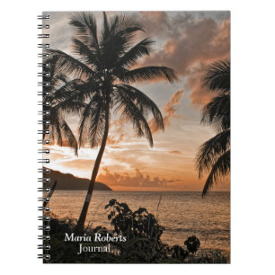 Tropical Sunset Beach Palm Trees Personalize Notebook