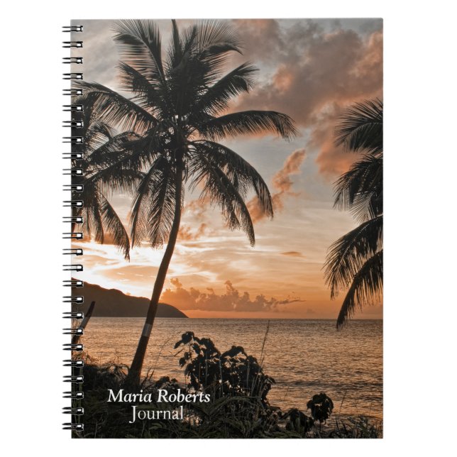 Tropical Sunset Beach Palm Trees Personalize  Notebook (Front)