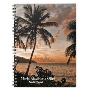 Tropical Sunset Beach Palm Trees Personalize Notebook