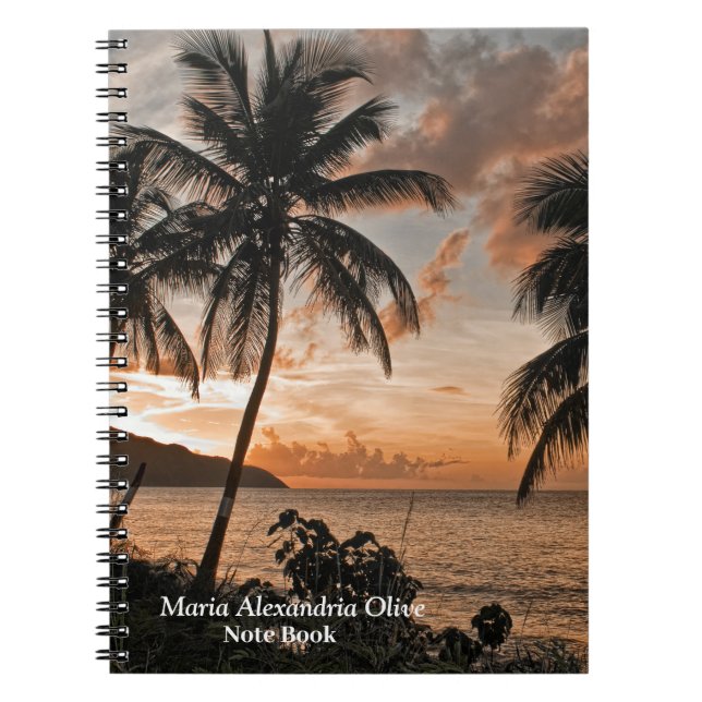 Tropical Sunset Beach Palm Trees Personalize Notebook (Front)