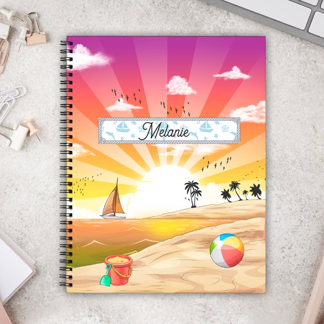 Tropical Sunset Beach, palmtrees & sea customized Notebook (Creator Uploaded)