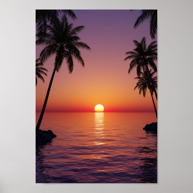 Tropical Sunset Beach Poster (Front)
