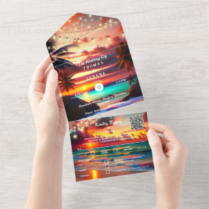 Tropical Sunset Beach QR Code Ocean All In One Invitation