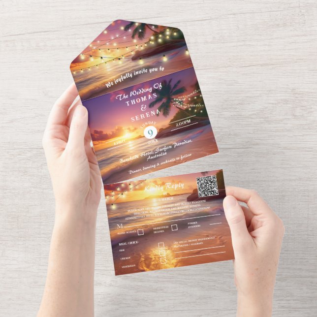 Tropical Sunset Beach QR Code Ocean All In One Invitation (Tearaway)