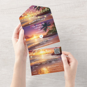 Tropical Sunset Beach QR Code Ocean All In One Invitation