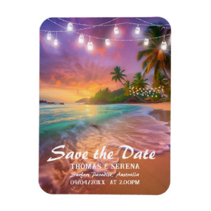 Tropical Sunset Beach QR Code Save The Date Magnet