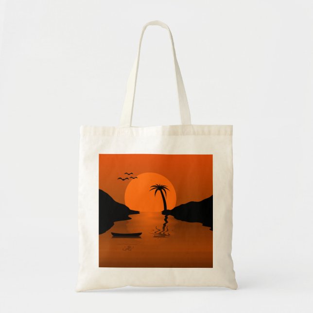 Tropical Sunset Beach Retro Art Tote Bag (Front)