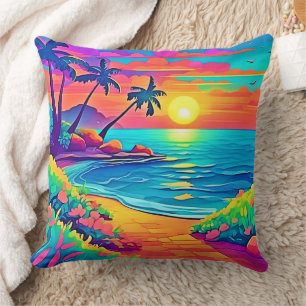 Tropical Sunset Beach Throw Pillow