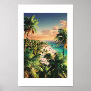 Tropical Sunset Beach - Vibrant Coastal Art Poster