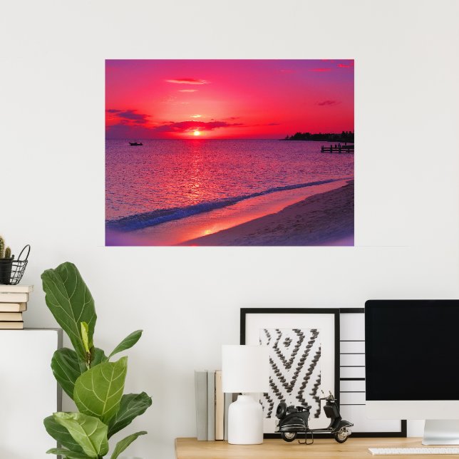 Tropical Sunset Beach Wall Poster (Home Office)