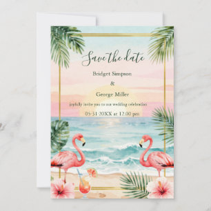 Tropical Sunset Beach wedding save the date Invitation