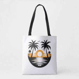 Tropical Sunset Beach with Palm Trees Silhouette Tote Bag