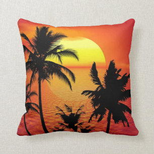 Tropical sunset, beautiful illustration, throw pillow