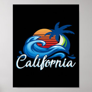 Tropical Sunset Cali Beach Waves Surfing Usa Calif Poster