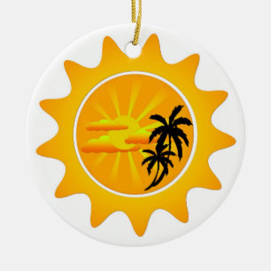 Tropical sunset ceramic ornament