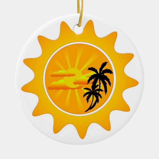 Tropical sunset ceramic ornament (Front)