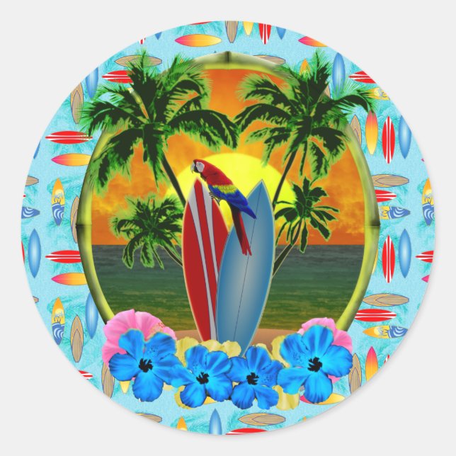 Tropical Sunset Classic Round Sticker (Front)