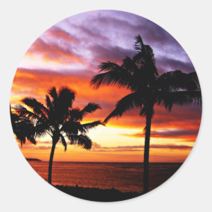 Tropical sunset classic round sticker