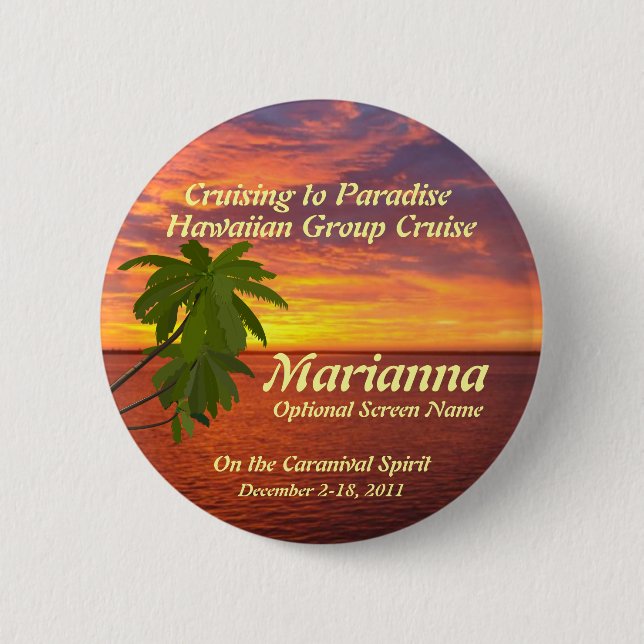 Tropical Sunset Cruise Name Badge 2 Inch Round Button (Front)