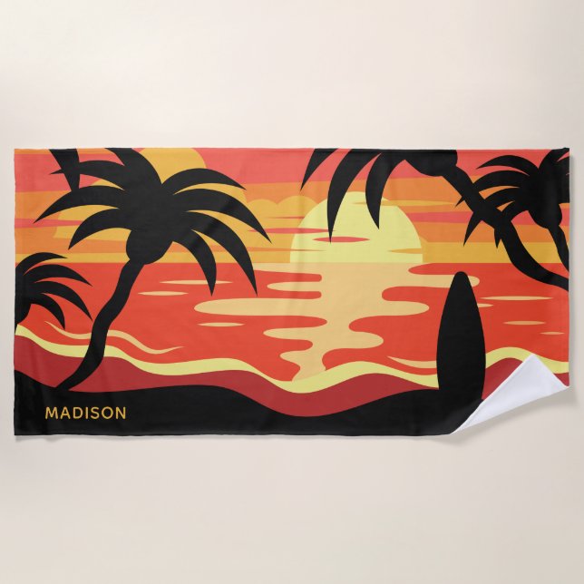 Tropical Sunset custom name beach towel (Front)