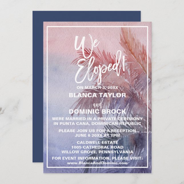 Tropical Sunset Elopement Reception Invitation (Front/Back)