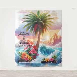 Tropical Sunset Escape Wedding Backdrop Tapestry