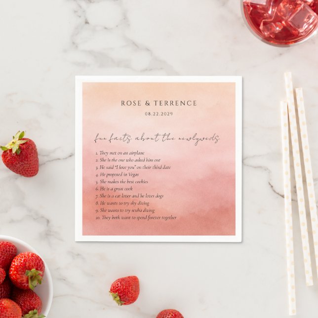 Tropical Sunset Fun Facts Elegant Wedding Napkin (Insitu)