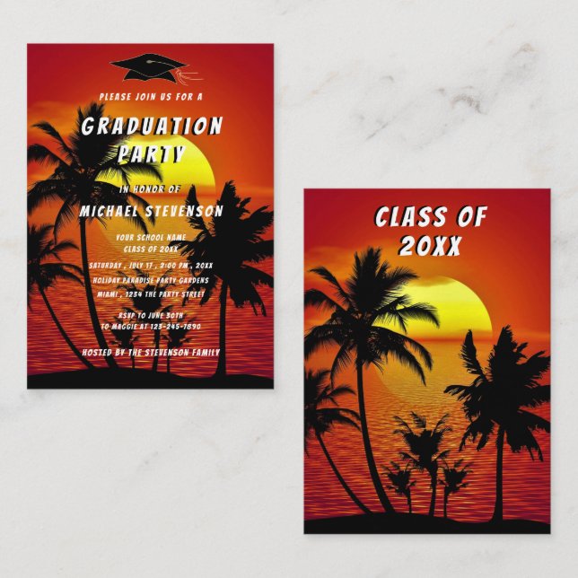 Tropical Sunset Graduation Invitation Example (Front/Back)