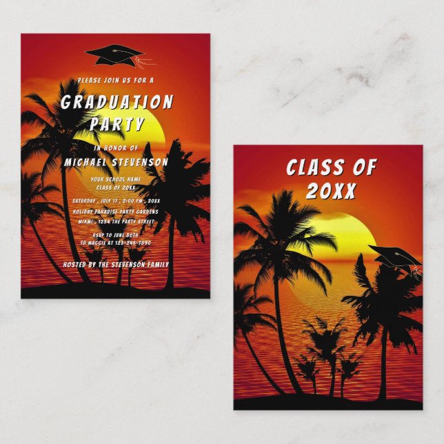 Tropical Sunset Graduation Invitation template (Devant / Derrière)