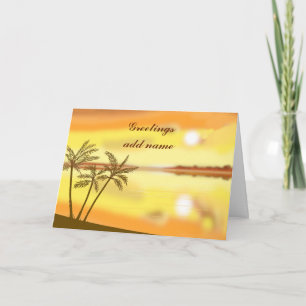 Tropical sunset, greetings, customize text card