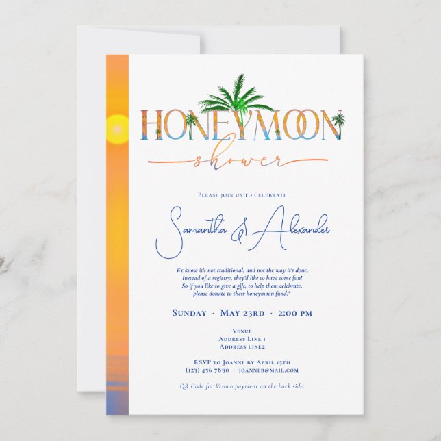 Tropical Sunset Honeymoon Couples Shower Invitation (Front)