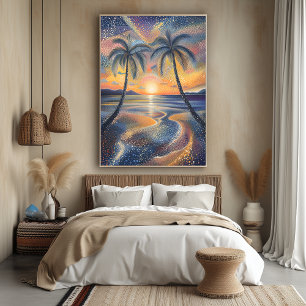 Tropical Sunset in Pointillist Style Poster