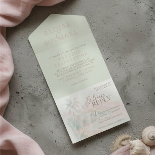 Tropical Sunset Island Beach Watercolor Wedding All In One Invitation