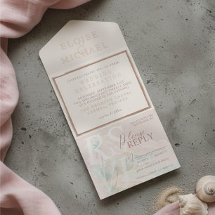 Tropical Sunset Island Beach Watercolor Wedding All In One Invitation