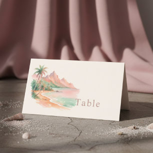 Tropical Sunset Island Beach Watercolor Wedding Place Card