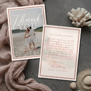 Tropical Sunset Island Beach Wedding Photo Thank You Card