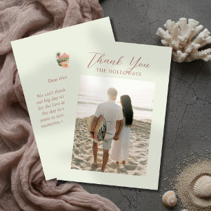 Tropical Sunset Island Watercolor Wedding Photo Thank You Card